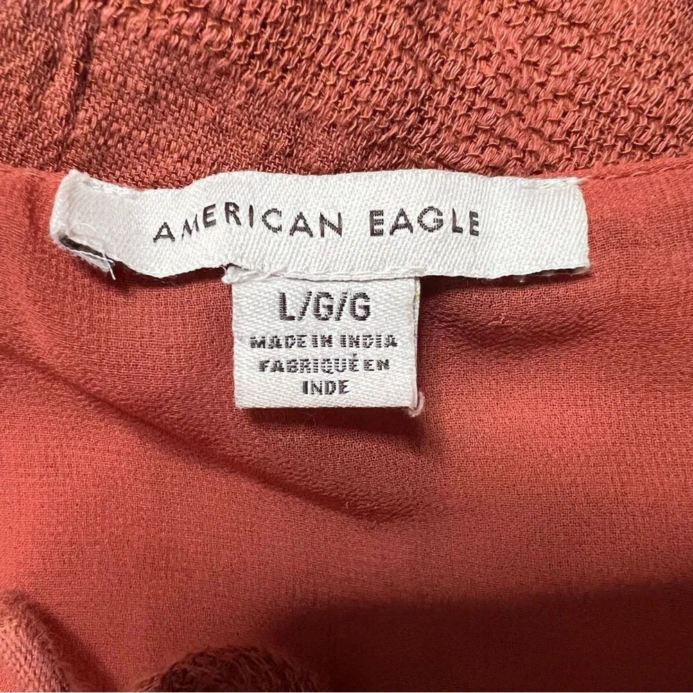 American Eagle AE Puff Sleeve Babydoll Mini Dress Large Women’s Burnt Orange - Picture 4 of 6